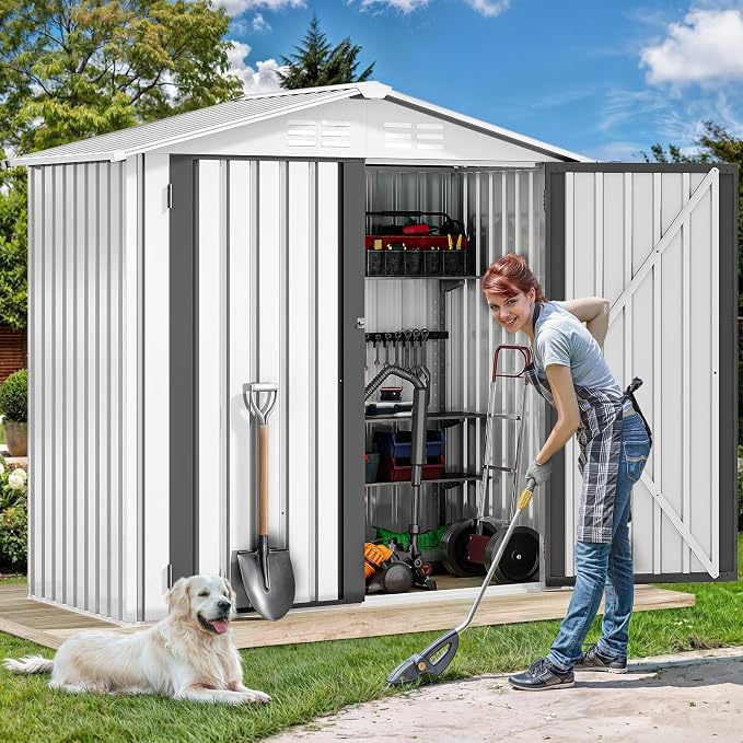 DWVO 6x4ft Storage Shed for Outdoors, Metal Sturdy Weatherproof Tool Locker - Image 2