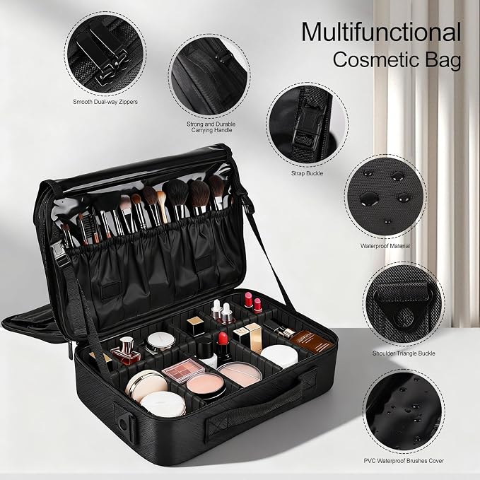 Greenfeather Travel Makeup Bag, Professional Cosmetic Train Case Organizer - Image 2