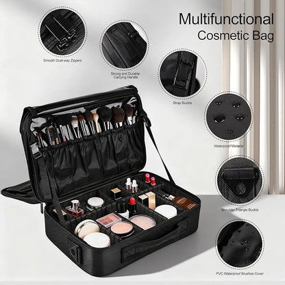 Greenfeather Travel Makeup Bag, Professional Cosmetic Train Case Organizer - Image 2