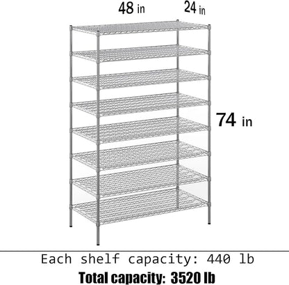 24" Deep x 48" Wide x 74" Height Wire Shelving Kit | 8-Tier | NSF Commercial - Image 3