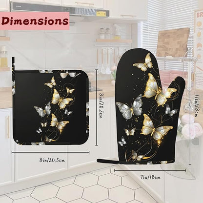 Golden Butterfly Heat-Resistant Silicone Oven Mitts and Pot Holders 4 Piece Set - Image 2