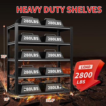 5 Tier Metal Shelving Unit, 2800LBS Heavy Duty Garage Storage Shelves, - Image 2