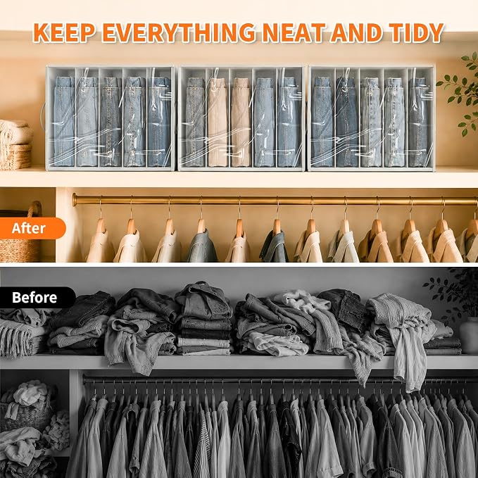Aokeyee 4 Packs Grey Clothes Organizer 5 Divided Wardrobe Closet Storage | - Image 6