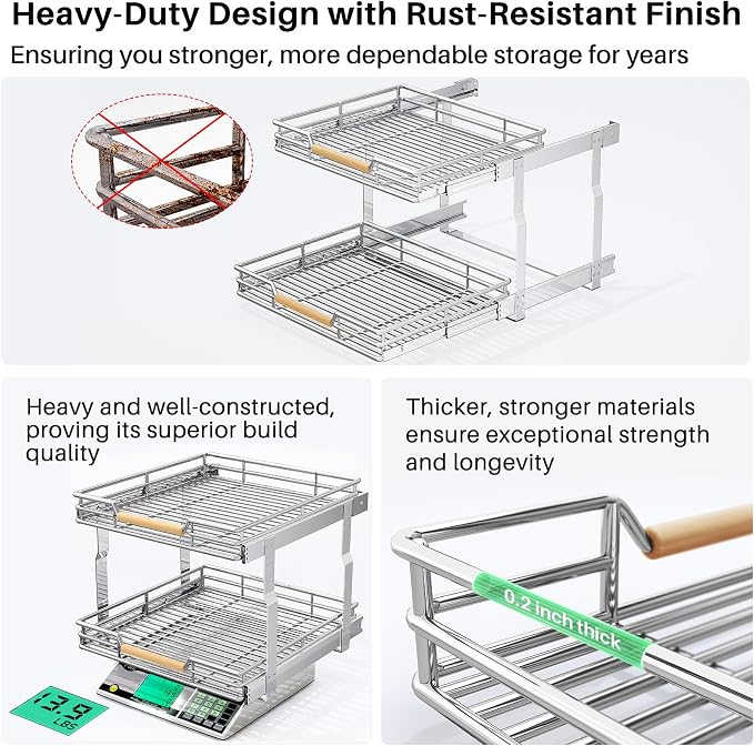 Pull out Cabinet Organizer, 2 Tiers 15"W X 21"D, Heavy Duty Smooth Sliding - Image 8