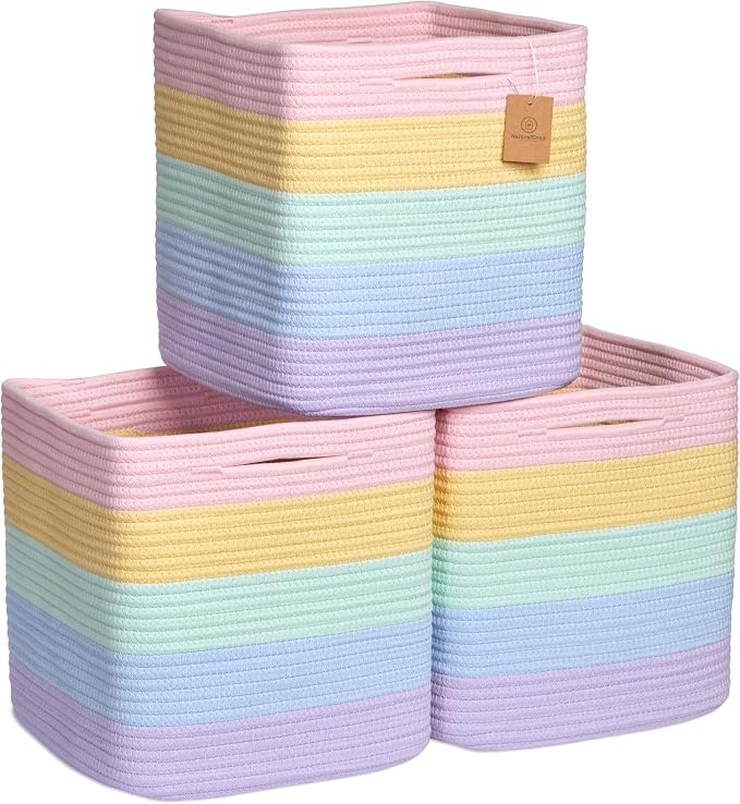 NaturalCozy Storage Cubes 11 Inch Cotton Rope Woven Baskets by NaturalCozy