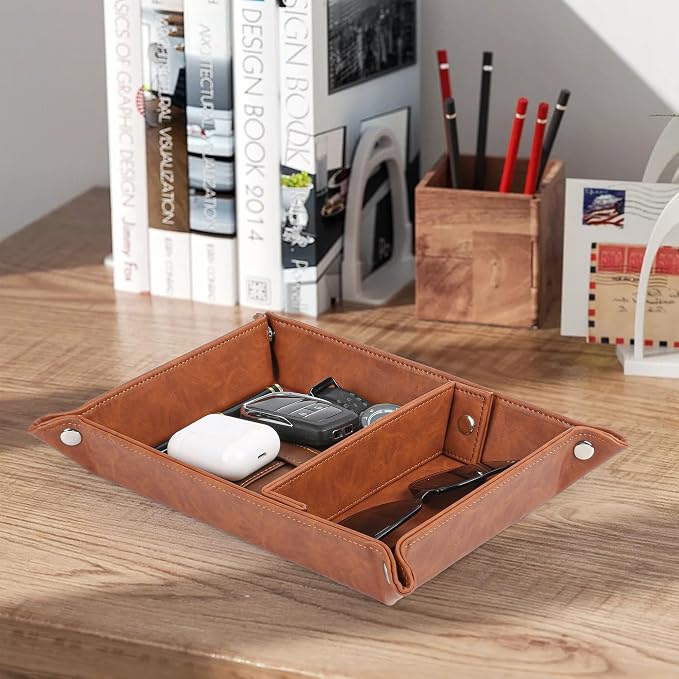 Deluxe Leather Tray Desktop Storage Organizer Watch Remote Control Jewelry Cell - Image 6