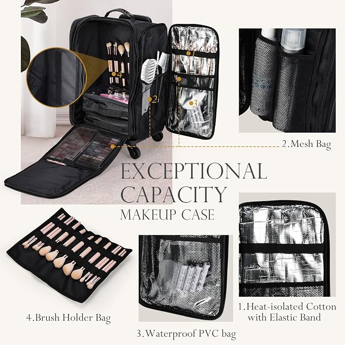 Stagiant Rolling Makeup Case Professional Travel Makeup Organizer Make up - Image 3