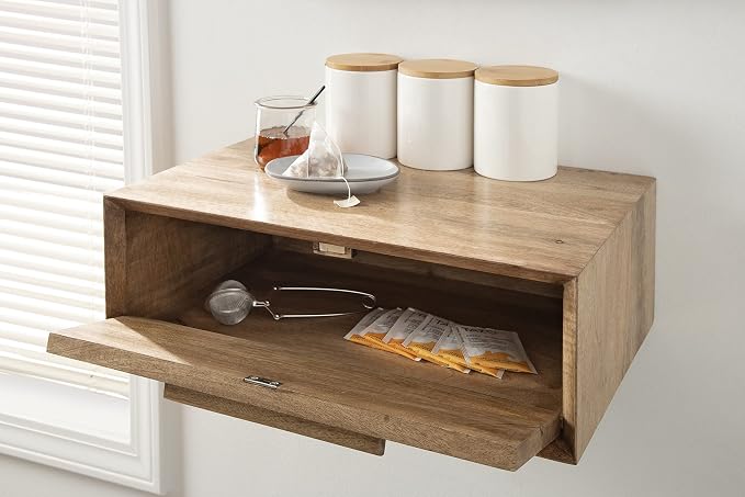 Kate and Laurel McCutcheon Floating Wood Storage Shelf, Natural Wood, - Image 8