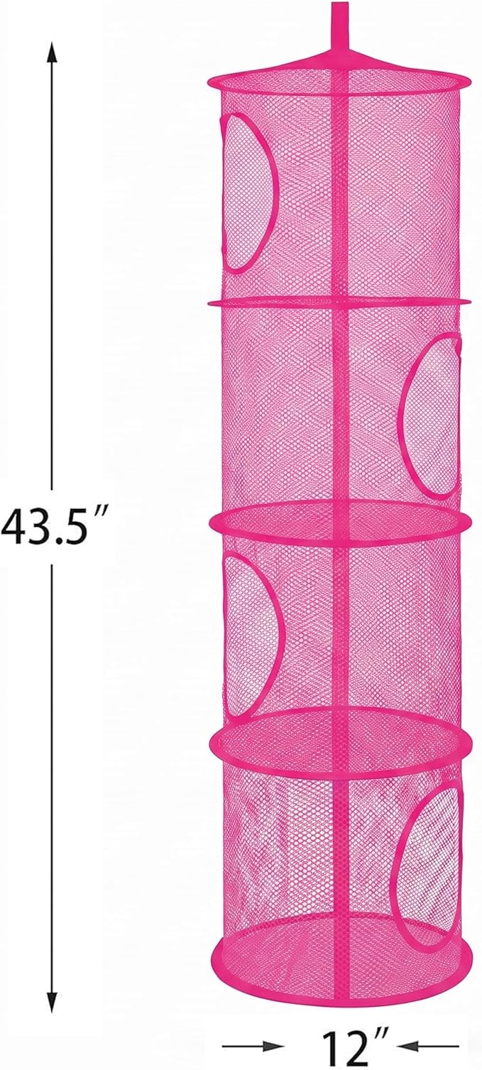 Hanging Stuffed Animal Storage Hammock Net 4 Tiers, Hot Pink | Hanging Mesh - Image 3