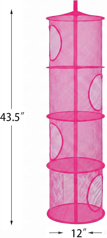 Hanging Stuffed Animal Storage Hammock Net 4 Tiers, Hot Pink | Hanging Mesh - Image 3
