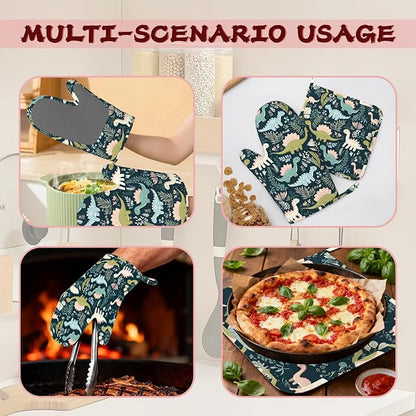 Cute Dinosaur Heat-Resistant Silicone Oven Mitts and Pot Holders 4 Piece Set - Image 6