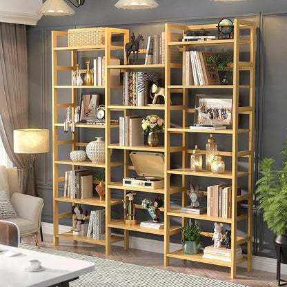 Homykic Bamboo Triple Wide Bookshelves and Bookcases, 6-Tier Shallow Open by Homykic