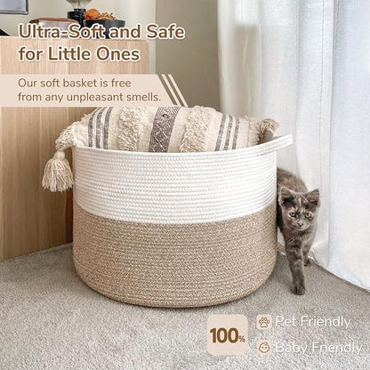 INDRESSME Large Laundry Basket, 21.7'' x 13.8'' Cotton Rope Blanket Basket - Image 6