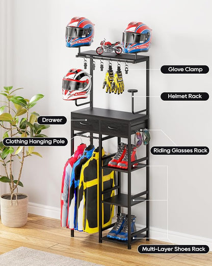Motorcycle Helmet Holder Wall Mount, Solid Wood and Metal Helmet Rac, - Image 3