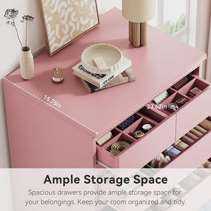 Pink Tall 7 Drawer Dresser for Bedroom, Modern Wood Closet Dressers & Chests of - Image 4
