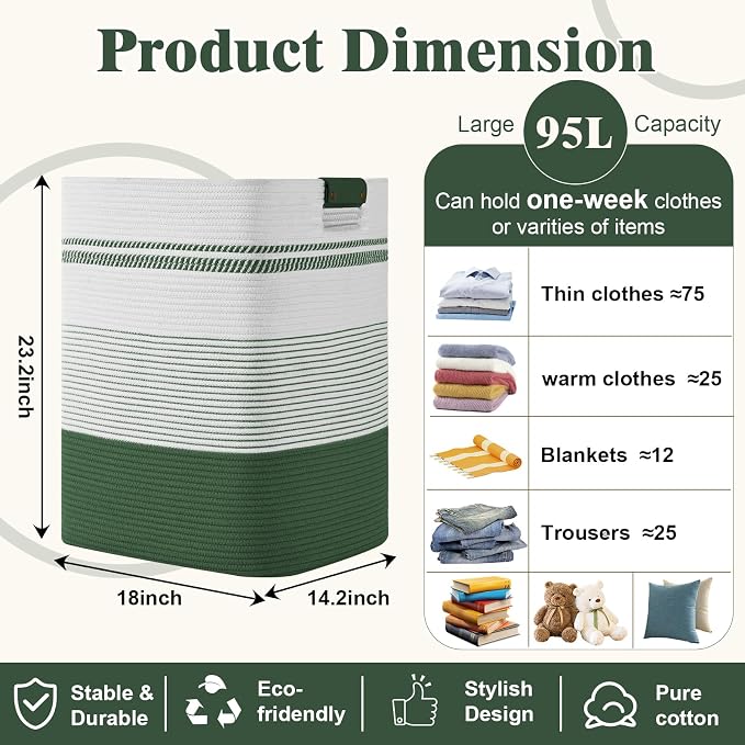 Laundry Hamper, 95L Tall Laundry Basket - Image 3