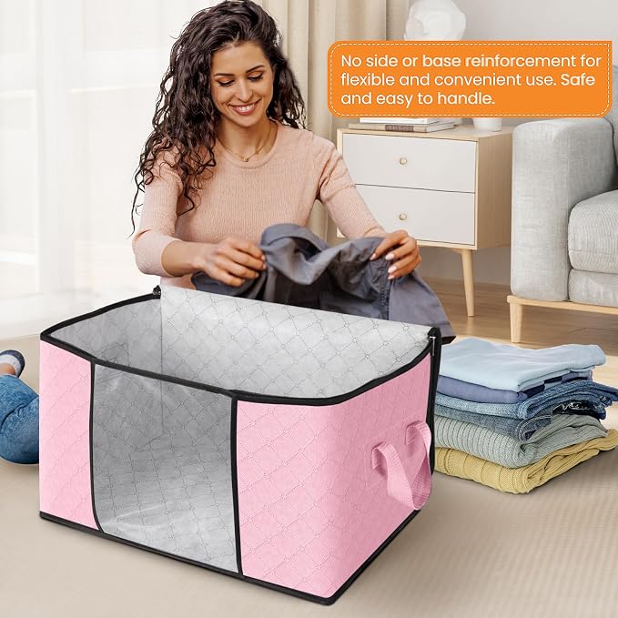 Fab totes 4 Pack Clothes Storage, Foldable Thick Fabric Blanket Storage Bags - Image 3