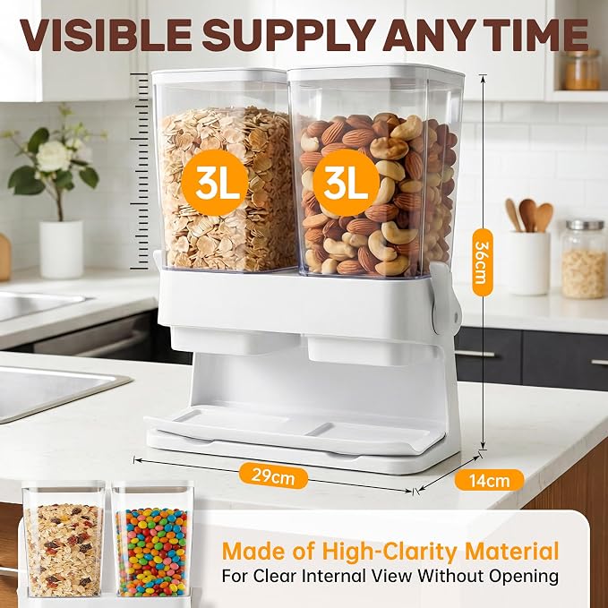Cereal Dispenser Countertop 2 Pack, 3L Large Cereal Containers Storage Airtight - Image 5