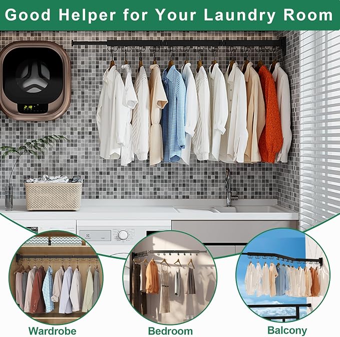 Wall Mount Clothes Drying Rack, Wall Mounted Drying Rack, Upgraded 3-Fold & - Image 4