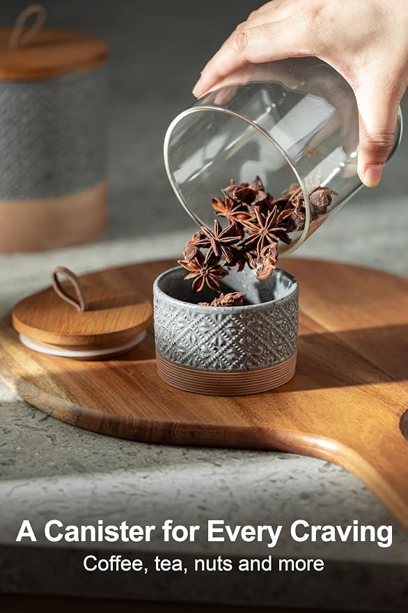 Miamolo Small Ceramic Jar with Lid, Coffee Container Kitchen Food Storage Jars - Image 2