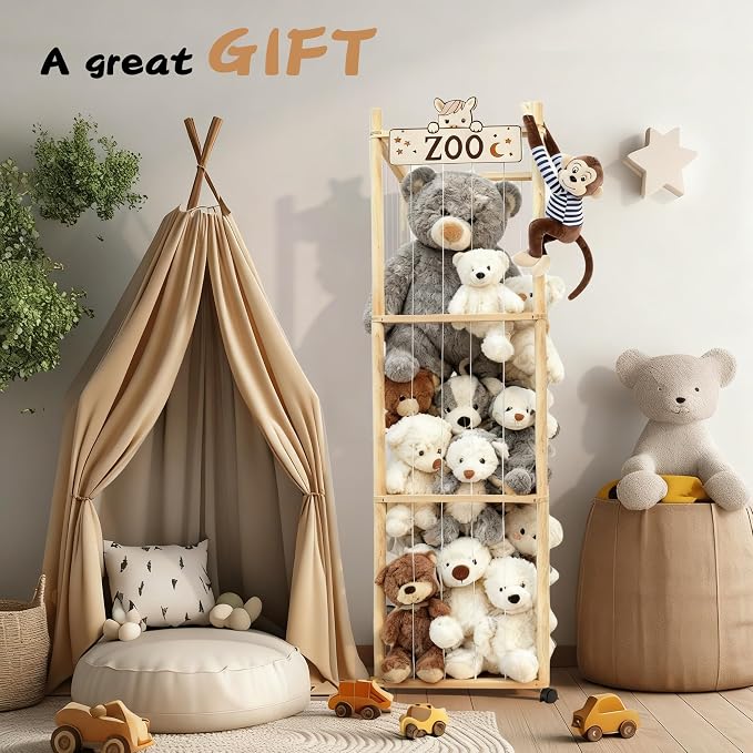 Stuffed Animal Storage Organizer, 55In Large Wooden Zoo Toy Storage Holder - Image 7