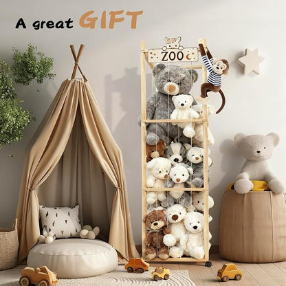 Stuffed Animal Storage Organizer, 55In Large Wooden Zoo Toy Storage Holder - Image 7