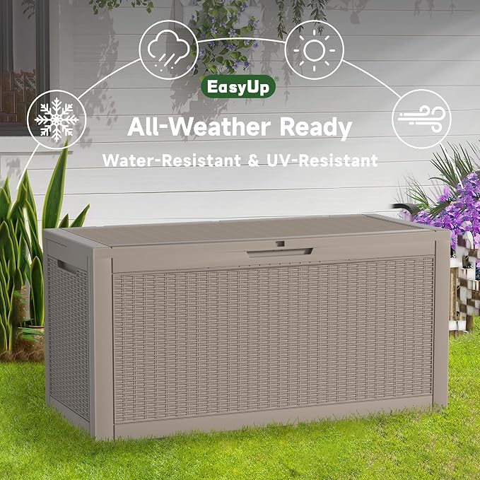 EasyUp 120 Gallon Outdoor Storage Box Waterproof, UV Resistant Resin Deck Box - Image 8