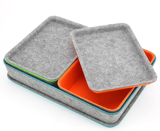 Welaxy Stackable Lidded Felt Desk Organizer Tray Multi-Color 3-Pack Makeup by Welaxy