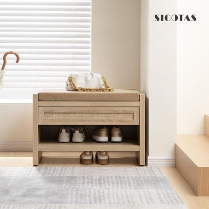 SICOTAS Rattan Shoe Bench Entryway Bench - Image 6