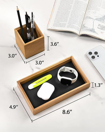 HULISEN Wooden Desk Organizer Tray, Pencil Holder - Image 4