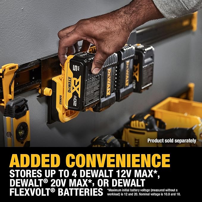 DEWALT Battery Organizer, Holds up to 4 Batteries, Mount Rail, Workshop Storage - Image 4