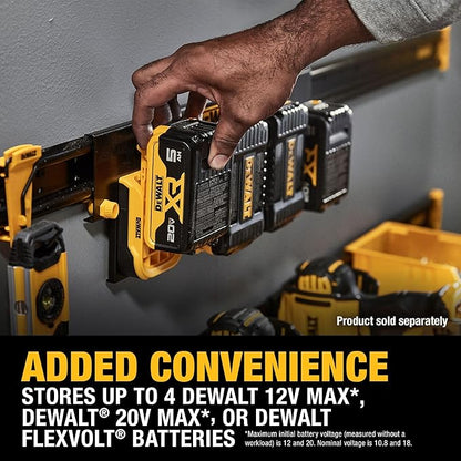 DEWALT Battery Organizer, Holds up to 4 Batteries, Mount Rail, Workshop Storage - Image 4