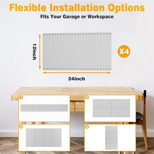 Pegboard Smith Metal Pegboard Panels 12" x 24", 4 Pack Grey Wall Mounted Tool - Image 7