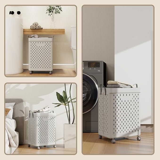 UAK Laundry Basket with Wheels, Collapsible Plastic Laundry Hamper with Handle - Image 5
