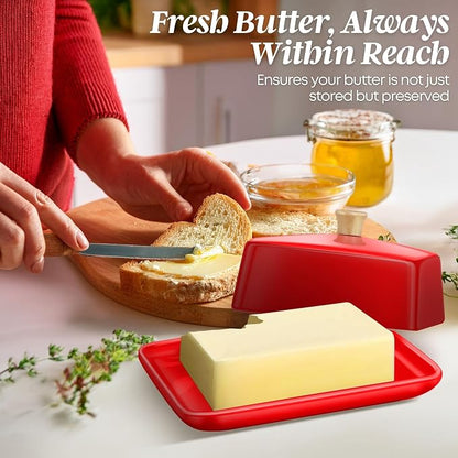 Flexzion Ceramic Red European Butter Dish - Image 2