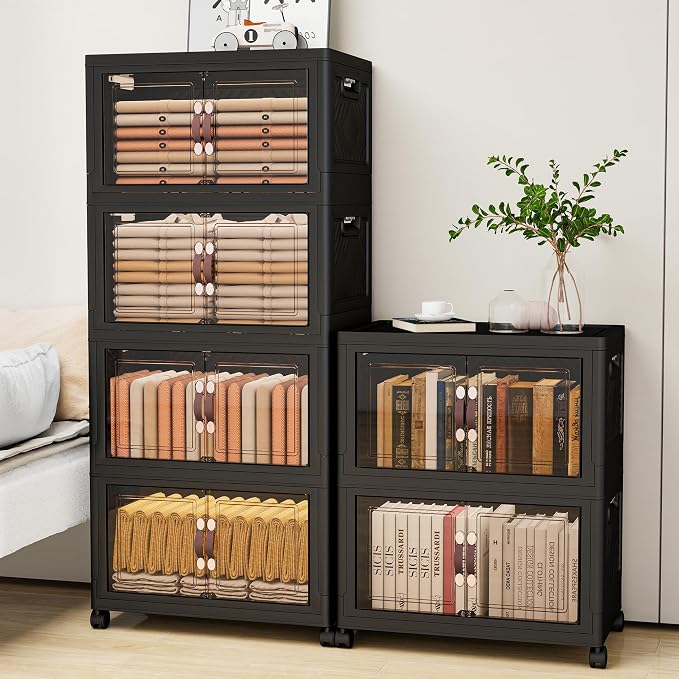 Storage Bins with Lids and Wheels, Collapsible Bathroom Storage Cabinet with - Image 8