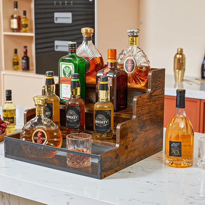 Yuzehuaza 4 Step Countertop Liquor Bottle Display Shelf, Wood Bar Shelves 16 - Image 2