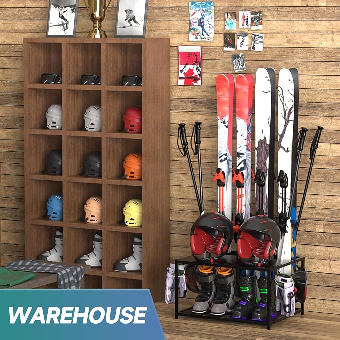 Freestanding Ski Holders for 4Pairs of Skis Ski Boot, Helmet and More, Storage - Image 7