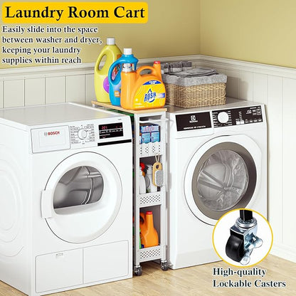 Utility Slim Storage Cart, 4 Tier Small Rolling Kitchen Laundry Room Cart - Image 2