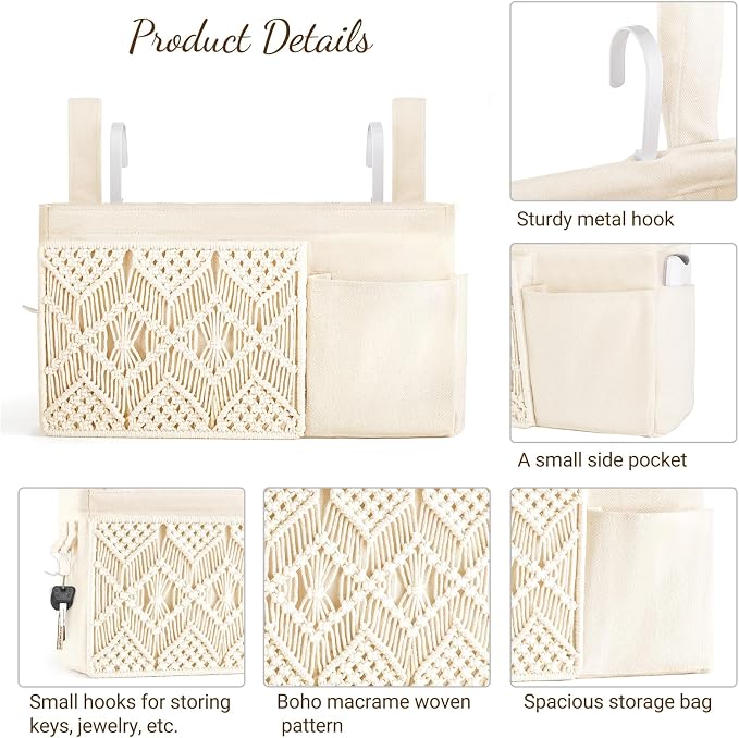 Mkono Bedside Caddy Hanging Organizer, Boho Macrame Storage - Image 6