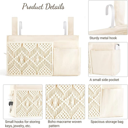 Mkono Bedside Caddy Hanging Organizer, Boho Macrame Storage - Image 6