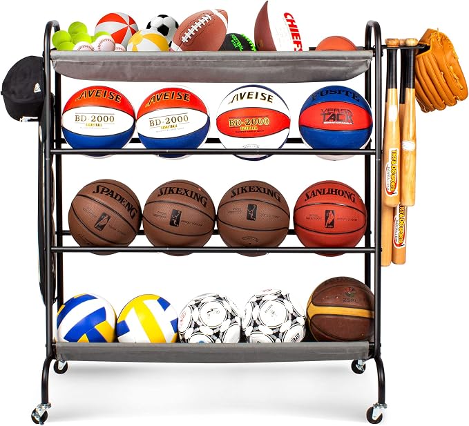 Basketball Rack, 4-Layer Ball Rack Rolling Balls Organizer - Image 2