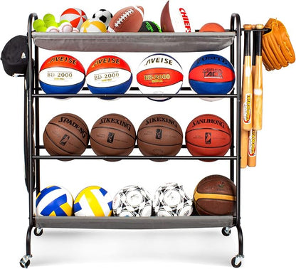 Basketball Rack, 4-Layer Ball Rack Rolling Balls Organizer - Image 2