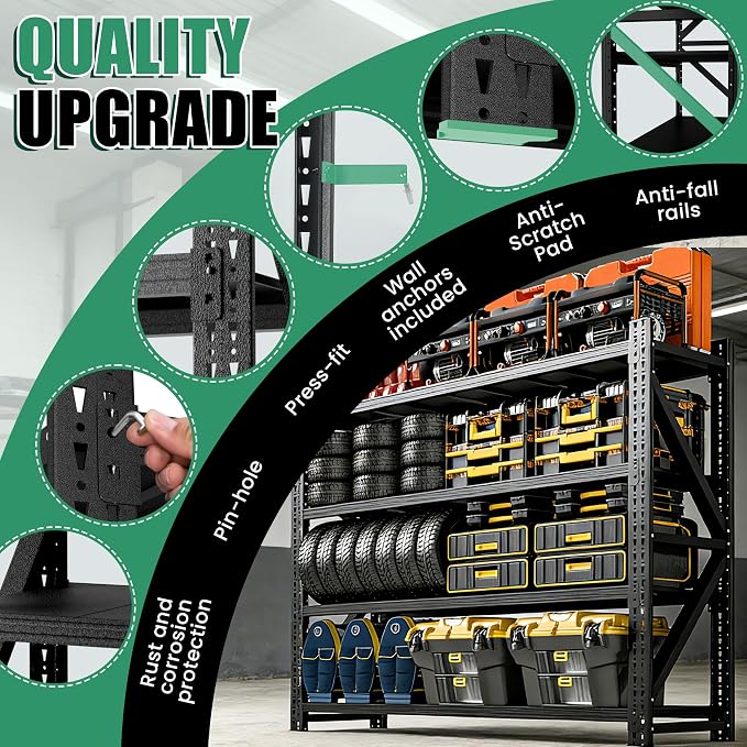 4-Tier Heavy Duty Garage Shelving, Industrial Shelving - Image 6