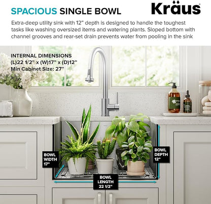 Kraus KHU101-24L Standart PRO 24-inch Undermount 16 Gauge Single Bowl Laundry - Image 7