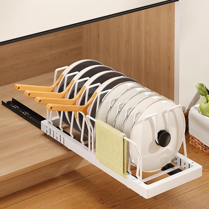 Pots and Pans Organizer Under Cabinet, 21.6" Deep Pull Out Pot Lid Organizer by MUSTORN