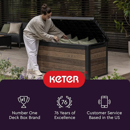 Keter Kentwood 50 Gal Outdoor Storage Box and Patio Side Table | Brown - Image 8