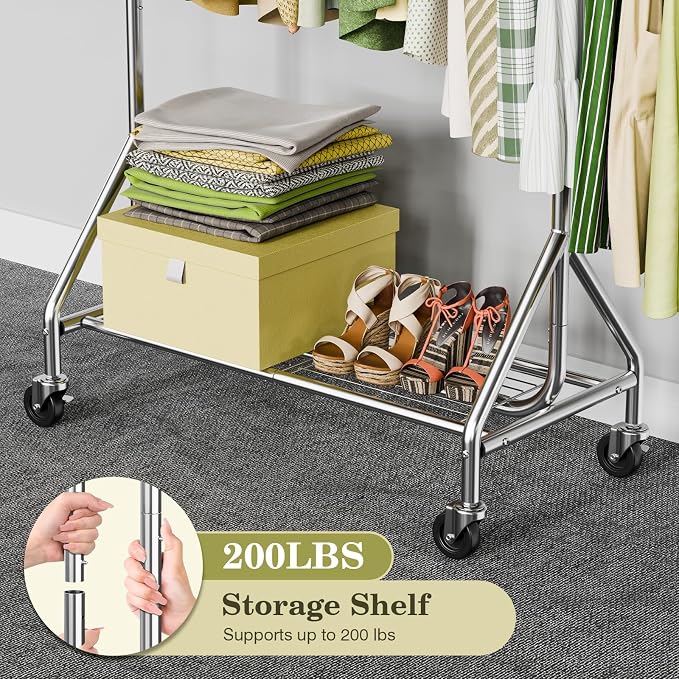 Clothes Rack Load 450 LBS, Heavy Duty Garment Rack, Standing Rolling Metal - Image 3
