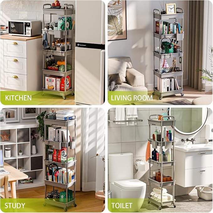 Sorgion 5 Tier Rolling Cart Organizer, Bathroom Cart Organizers - Image 6