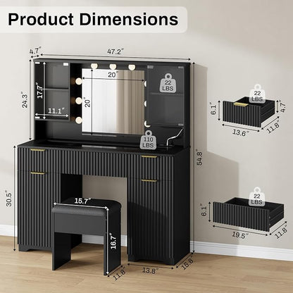 ONME 47.2" Fluted Makeup Vanity Desk - Image 7